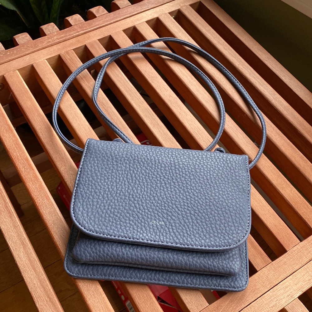 Pebbled Leather Crossbody Bag in Slate Blue